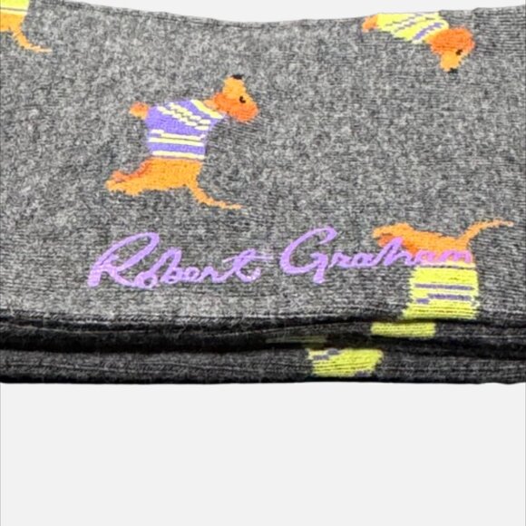 Robert Graham Dachshund Dog Gray Patterned Crew Fun Luxury Dress Socks - Picture 4 of 10